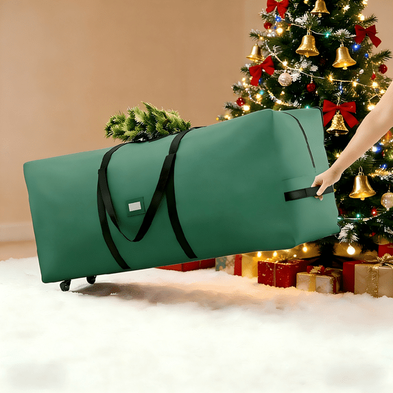 Rolling Christmas Tree Storage Bag, 9 ft Christmas Tree Storage Container with Wheels-Green