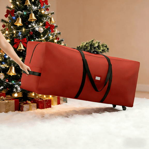 Rolling Christmas Tree Storage Bag, 9 ft Christmas Tree Storage Container with Wheels-Red