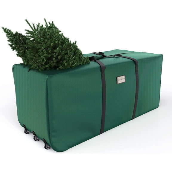 Rolling Christmas Tree Storage Bag, Waterproof Anti-Tear Heavy-Duty 600D Oxford Cloth Christmas 9 Ft Tree Storage Box with Rolling Wheels,Dark green