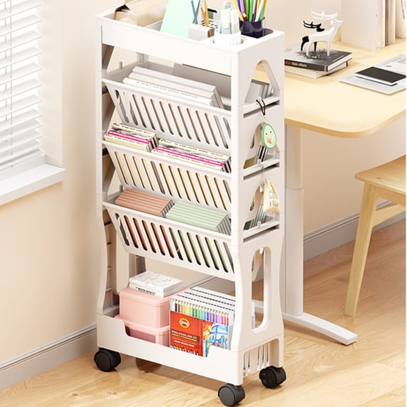 Rolling Classroom Storage Cart, Multi-Layer Book and Stationery Organizer for Study Corners