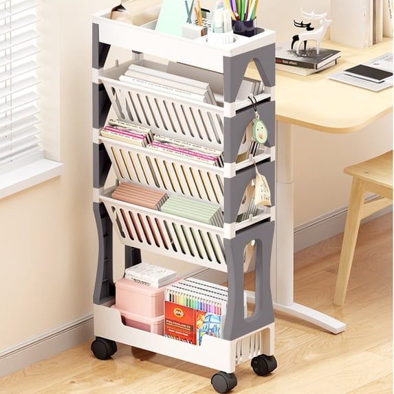 Rolling Classroom Storage Cart, Multi-Layer Book and Stationery Organizer for Study Corners
