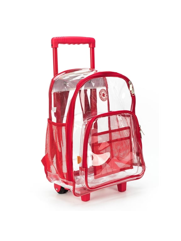 Rolling Clear Backpack with PVC Mesh for Durability, Heavy Duty See-Through School Bookbag