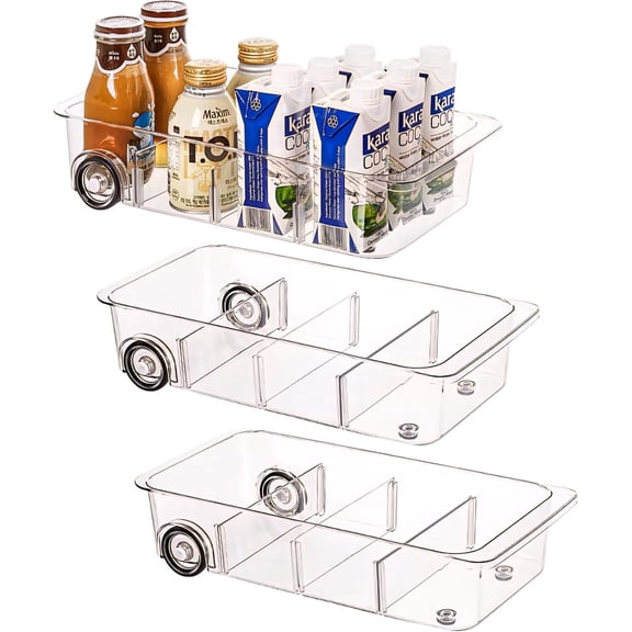 Rolling Clear Plastic Storage Box with Adjustable Divider, 1-Pack