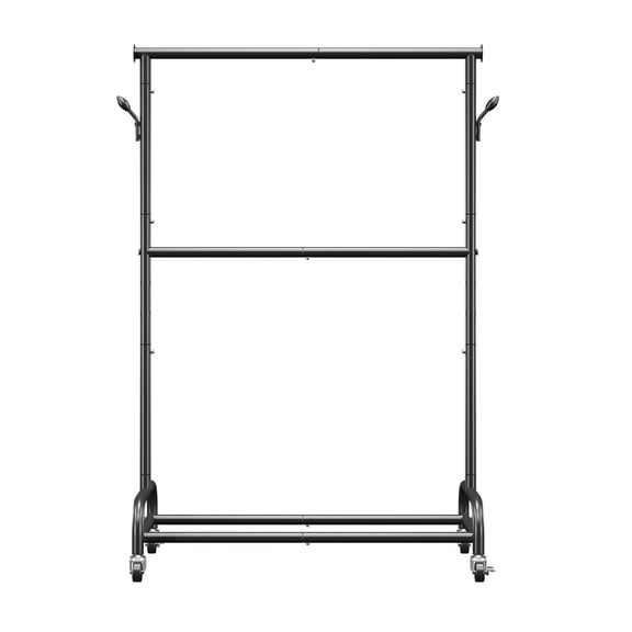 Rolling Clothes Rack, Heavy Duty Garment Rack with Adjustable Crossbar & Wheels - 150lbs Capacity, Carbon Steel Clothing Rack for Bedroom, Laundry Room & Closet