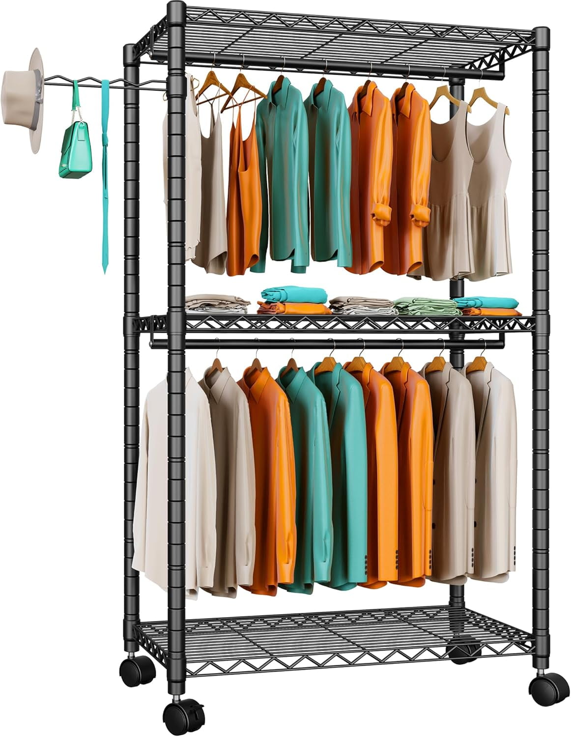 Black Carbon Steel Portable Closet System with Adjustable Shelves