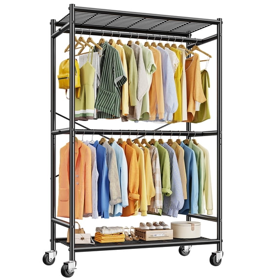 melmine 80"H Rolling Clothes Rack with Wheels,Heavy Duty Garment Rack,Adjustable Wardrobe Organizer,for Bedroom,Laundry,Balcony,Black