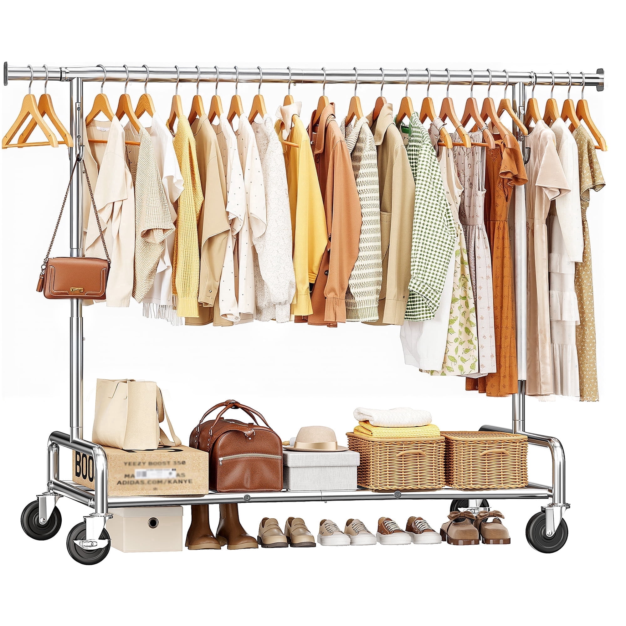 melmine Rolling Clothes Rack with Wheels,Adjustable Height & Width (57 ...
