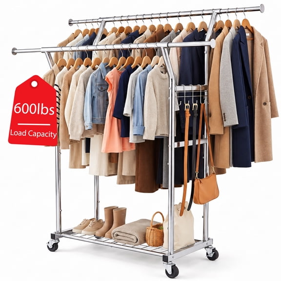 Double Rod Clothing Rack Load 622 Lbs Heavy Duty Clothes For Hanging 82 ...