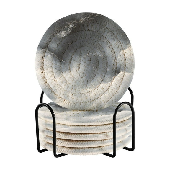 Rolling Cloud Marble Coasters with Holder for Coffee Table 6 Pcs Drink Coaster Sets Absorbent for Home Decor 4 inch