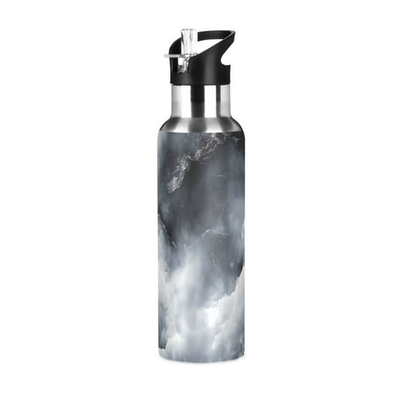 Water Bottles 20oz Straw Lid Wide Mouth Stainless Steel for School Sport Travel Rolling Cloud Marble