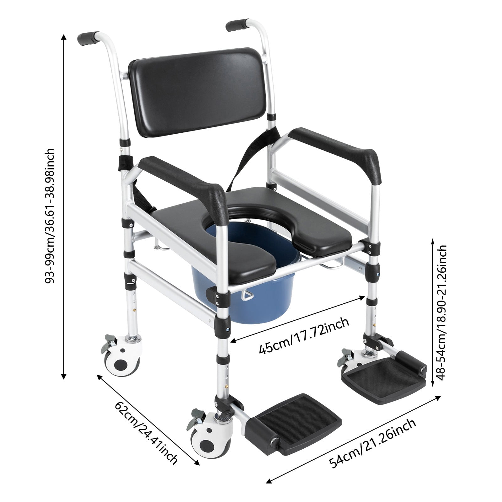 Rolling Commode Shower Chair With Wheels, Transport Wheelchair,Folding Bedside Commode With Wheel,for Inside Bathroom Bedside