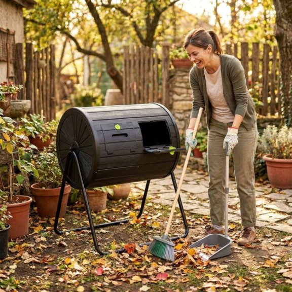 Rolling Compost Bin, Equipped with Stirring Blades, 360° Rotation, and With Perforated Handles, Suitable for Gardens and Farms