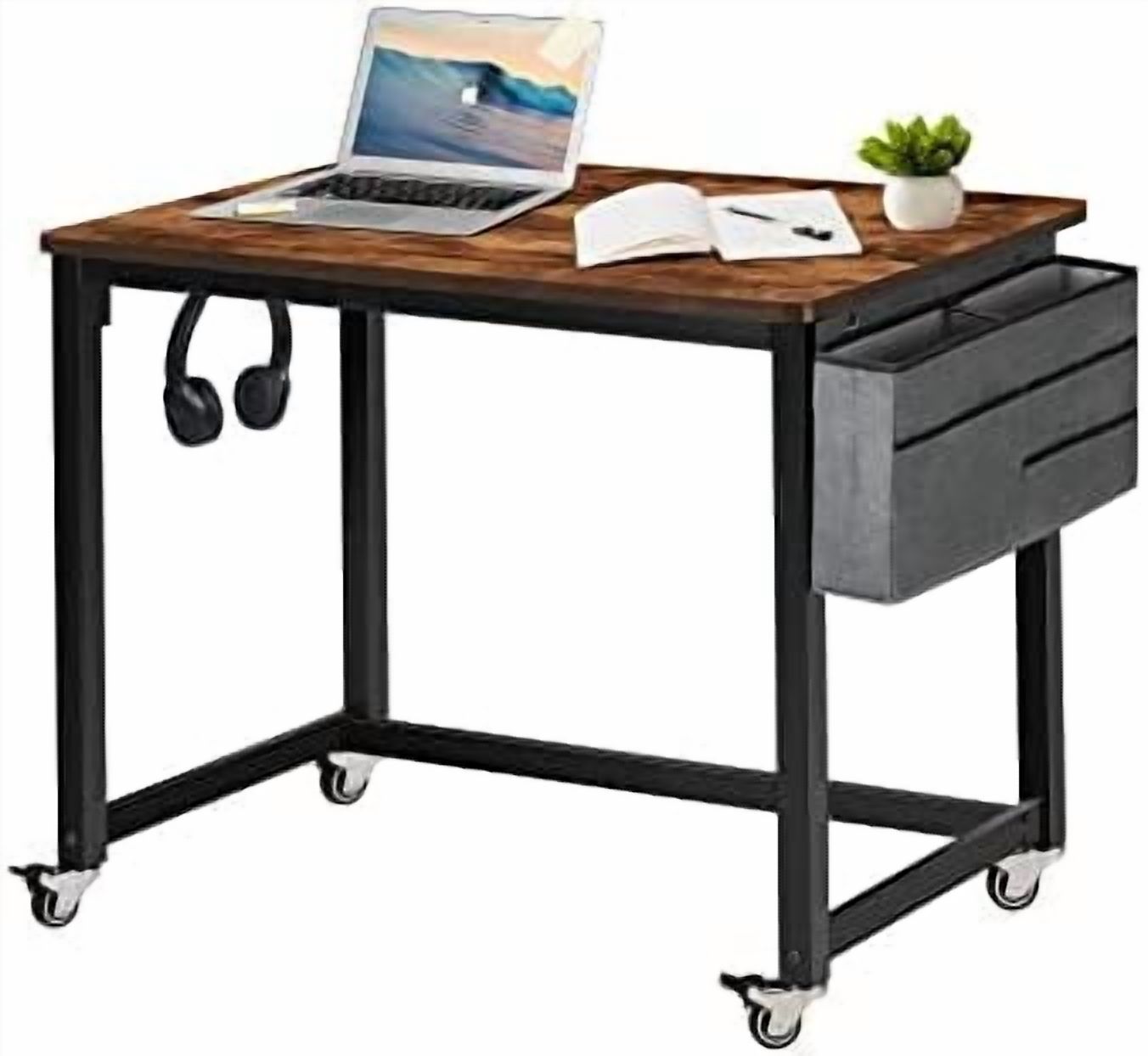 Rolling Computer Desk with 4 Smooth Wheels, Simple Style Mobile Writing ...