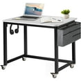 thumbnail image 1 of Rolling Computer Desk with 4 Smooth Wheels, Simple Style Mobile Writing Desk Home Office Study Table Movable Workstation with Metal Frame (White, 32"), 1 of 13