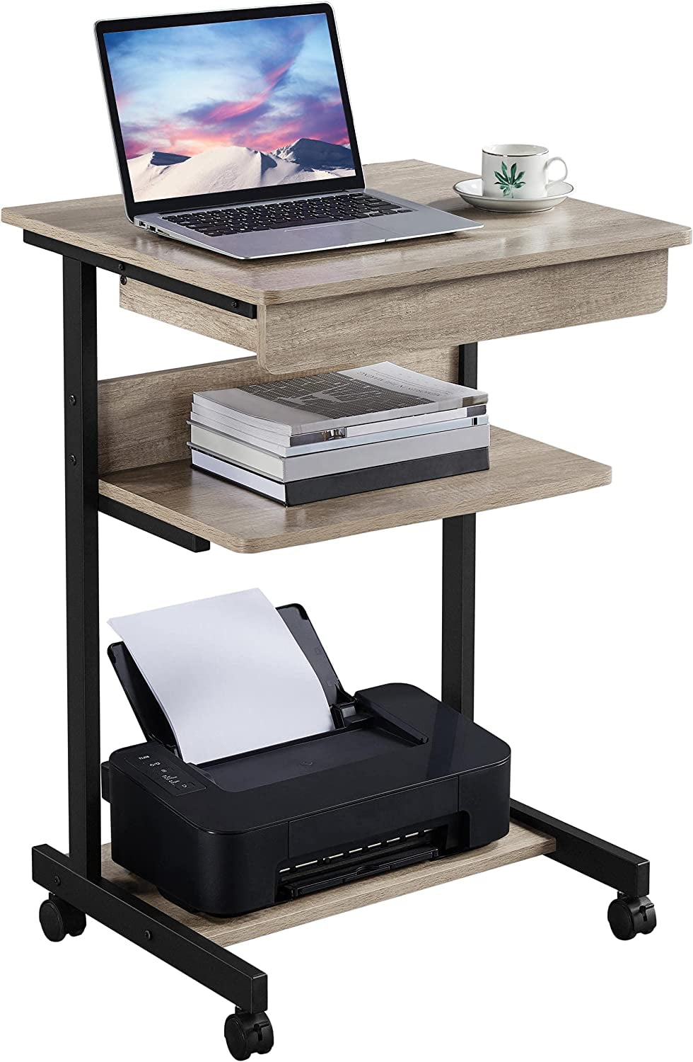 Rolling Computer Desk Cart with Drawer, Small Computer Desk for Small