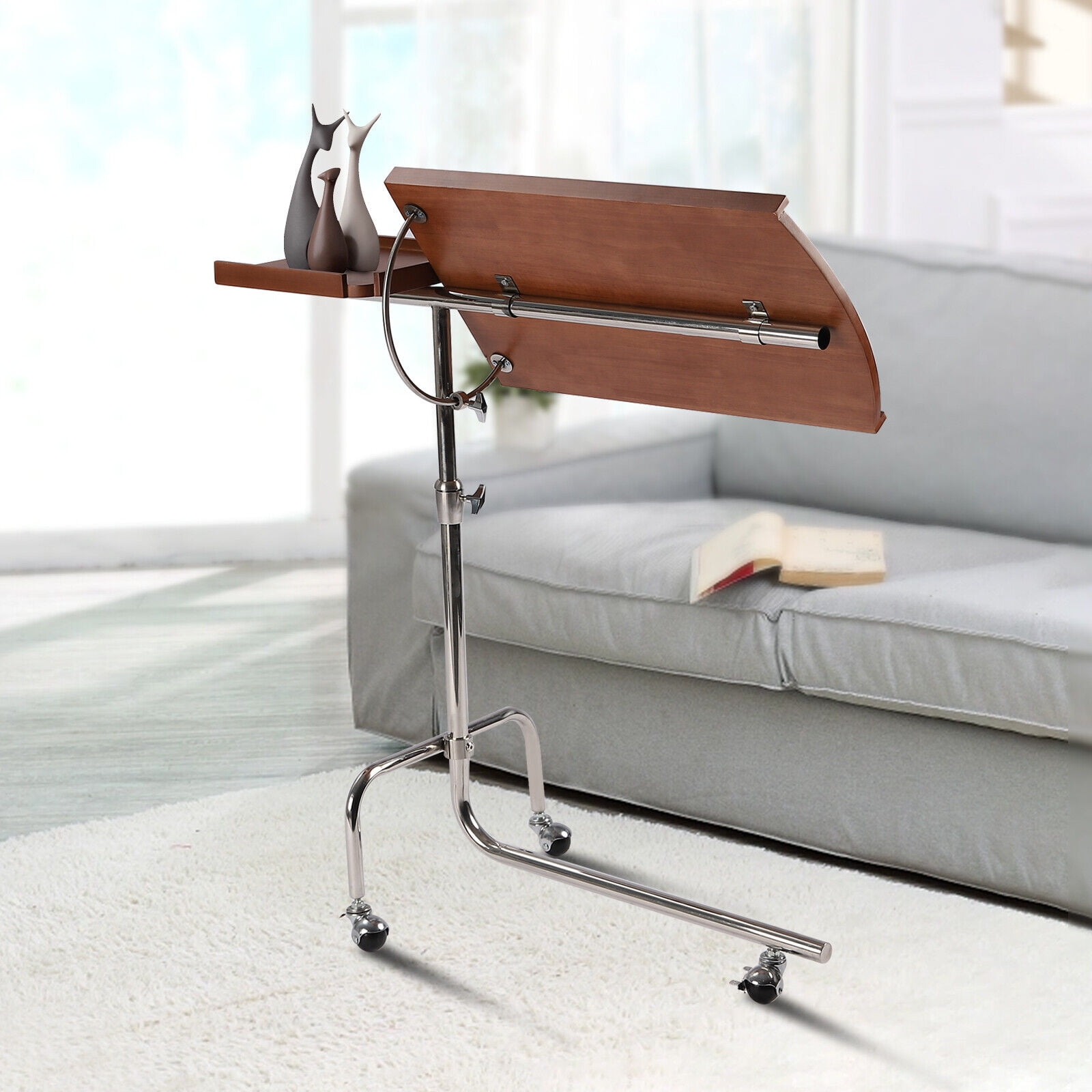 Rolling Computer Desk Tray Laptop PC Corner Table Desktop W/ 3 Wheel