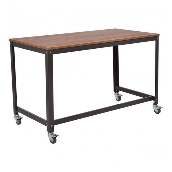 Rolling Computer Desk with Wood Top & Metal Frame - Laptop Table for Home Office - 47.5" x 23.5" - Black/Brown - Lockable Wheels - Workstation for Study & Writing