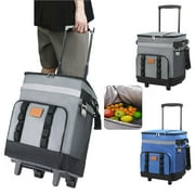 Rolling Cooler Bag with Telescopic Handle, 12L Large Capacity Insulated Lunch Box, Dual Compartment Design with Wheels, 8-Hour Cold Storage, Waterproof Portable Picnic Cooler for Car, Beach, Camping