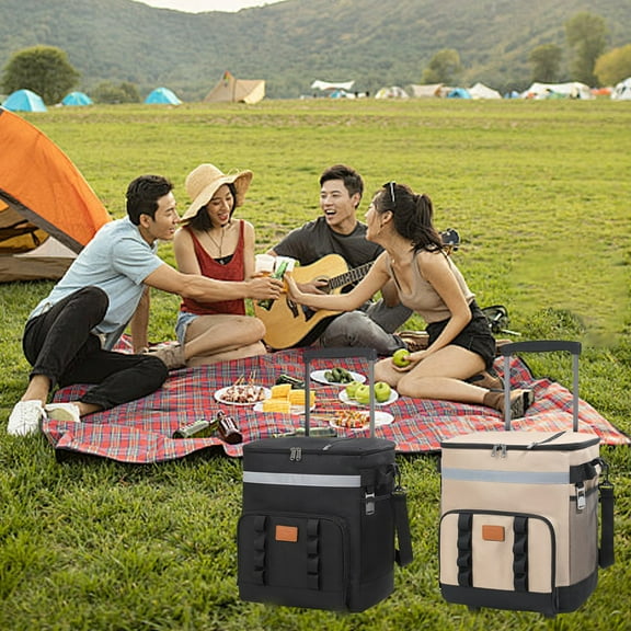 Rolling Cooler with Telescopic Handle | Large Capacity 12L Insulated Bag | Double Zipper Compartments | Portable for Picnics, Travel, Beach | 10.8x9.8x7 in | Gray Blue