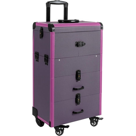 Rolling Cosmetic Case with Drawers, Large Capacity Beauty Salon Storage Cases with Lock, Portable Travel Trolley Case with Wheels