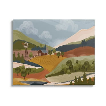 Rolling Country Hills Farm Scenery Landscape Graphic Art Gallery Wrapped Canvas Print Wall Art