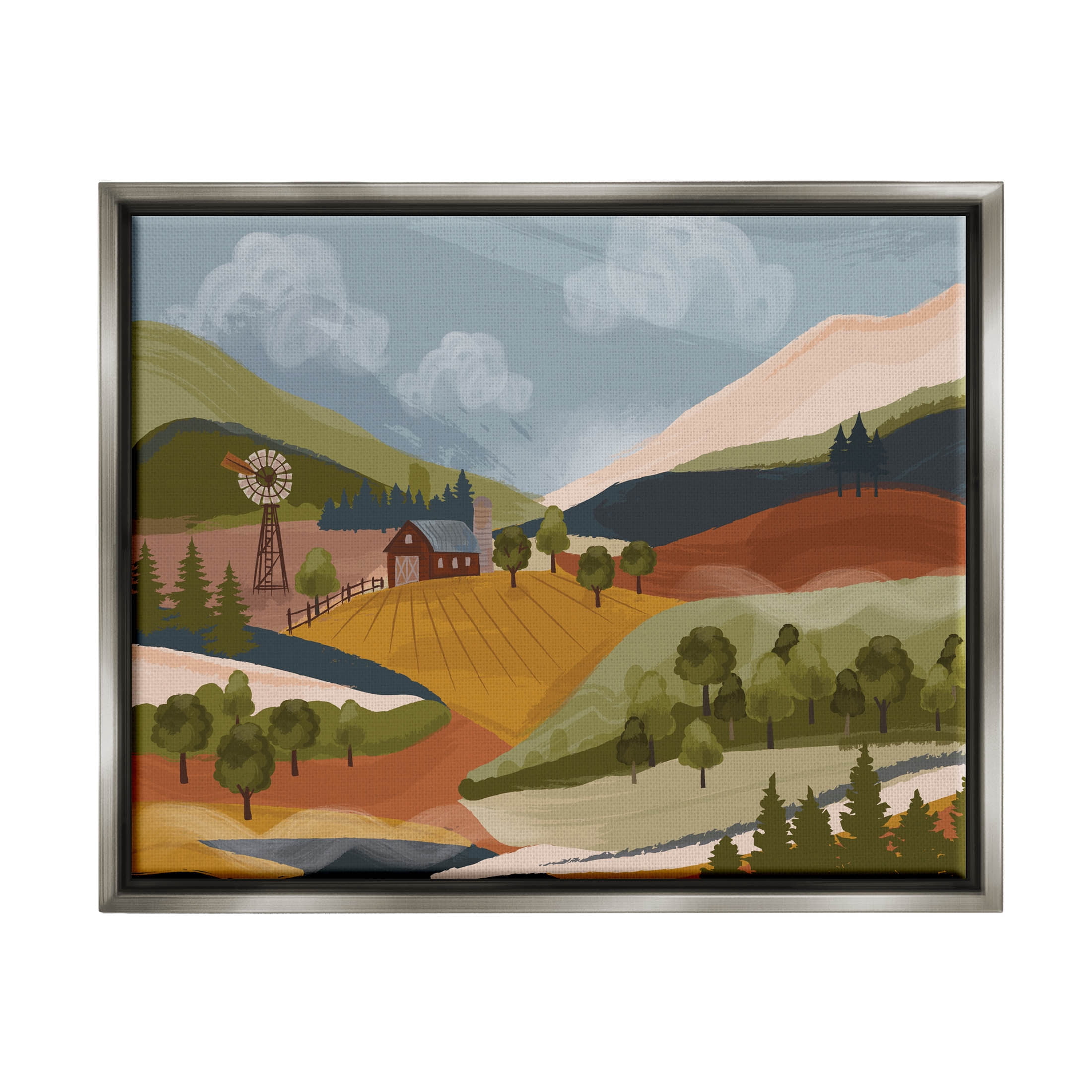 Rolling Country Hills Farm Scenery Landscape Graphic Art Luster Gray Framed Art Print Wall Art