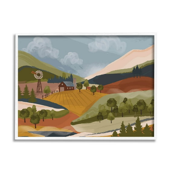 Rolling Country Hills Farm Scenery Landscape Graphic Art White Framed Art Print Wall Art