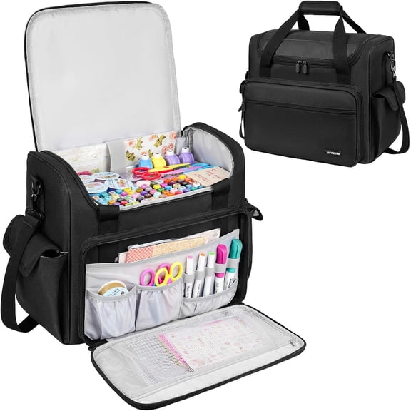 Rolling Craft Bag, Craft Bag with Wheels for Scrapbook Supplies, Large Scrapbook Tote with 15.6'' Laptop Sleeve, Rolling Art Supply Storage for Scrapbooking Tools