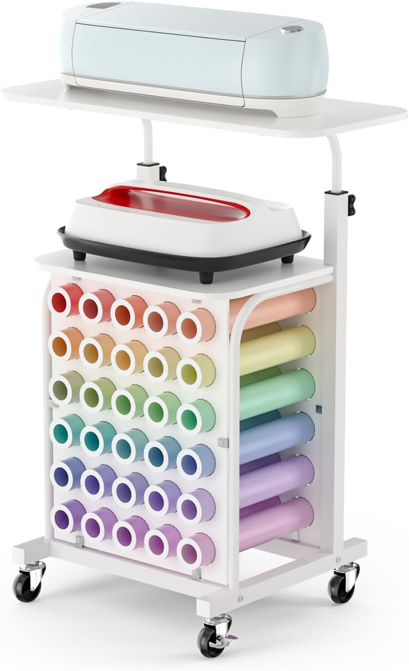 Trironsun Rolling Craft Cart Compatible With Cricut Cutting Machine Stand With Drawers Vinyl Holder, Storage Trolley For Cricut Craft Accessories (Rustic Brown