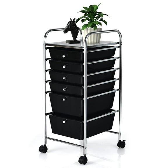 Rolling Craft Cart with 6 Drawers, Sturdy Mobile Organizer for Artists, Teachers, Sewing Supplies, Snacks, Lockable Casters, Black