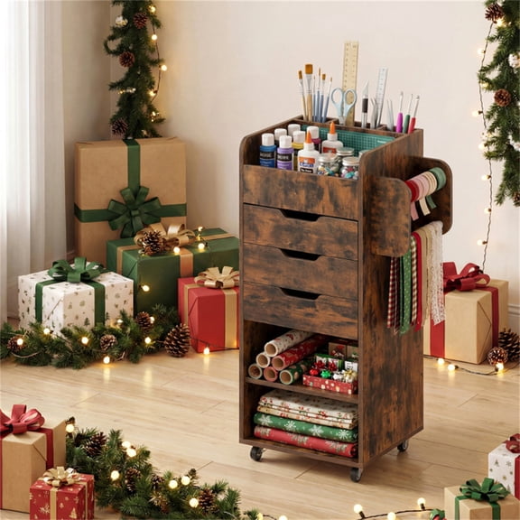 Rolling Craft Storage Cart 3 Drawers Adjustable Shelves Mobile Wrapping Paper Organizer