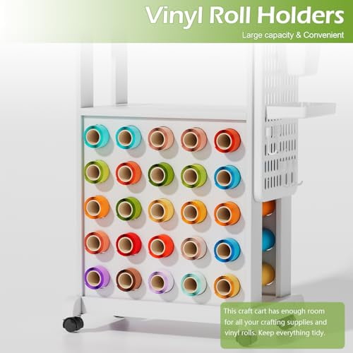 Rolling Craft Storage Cart Organizers - Compatible with Cricut Machines,Craft Rolling Storage Organizer with Vinyl Roll Holder,Crafting Cabinet Workstation