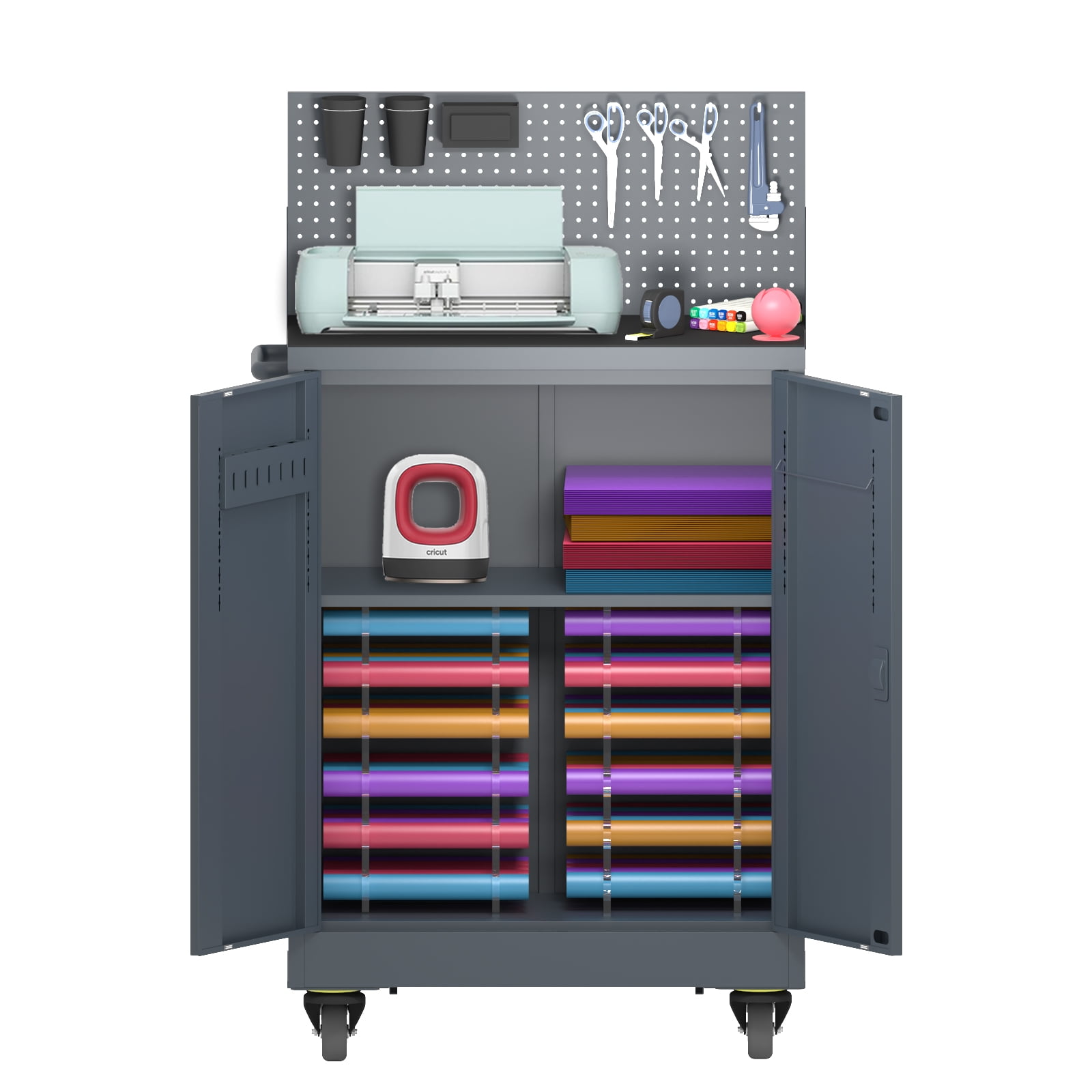 Rolling Craft Storage Cart with Crafting Table and Organizer