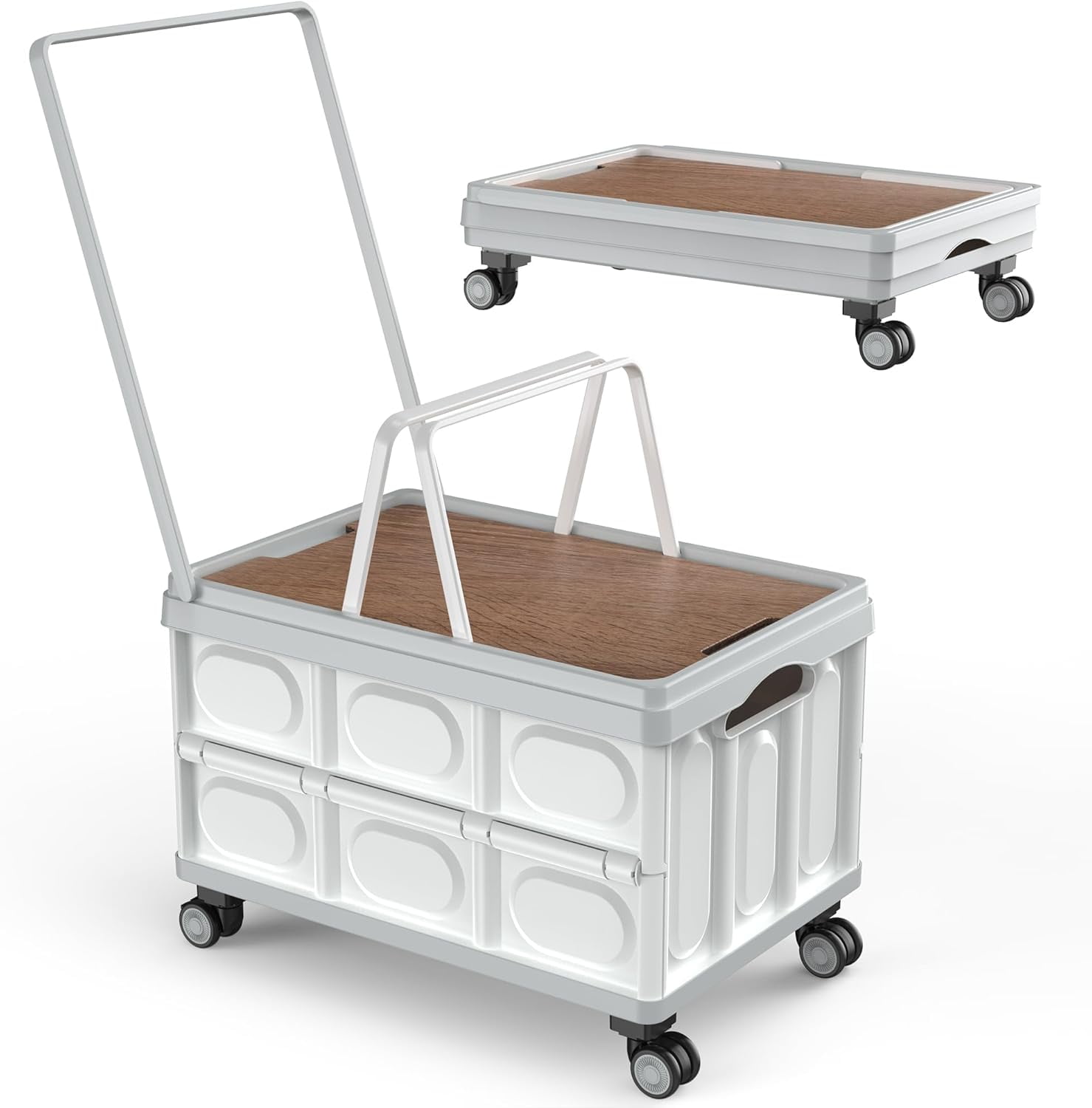Rolling Crate with Wheels, Collapsible Rolling Crate with Wooden Cover ...