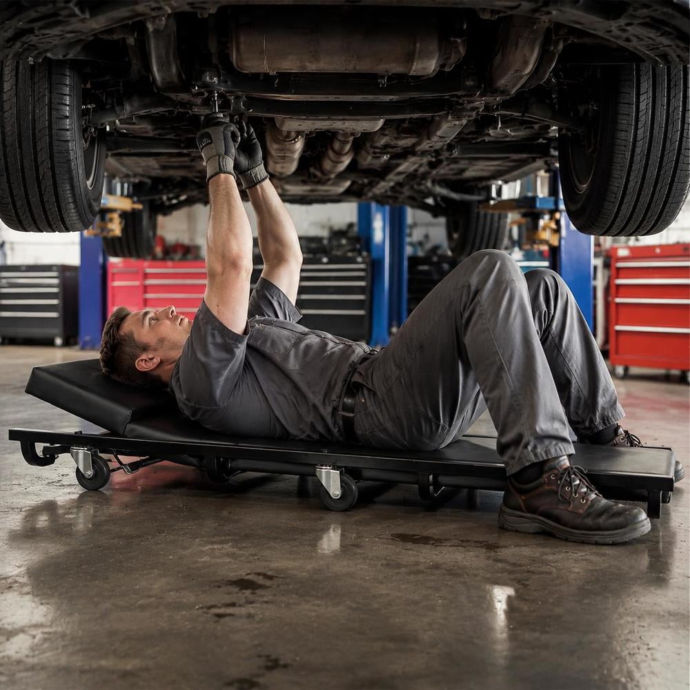 Rolling Creeper Mechanic Cart, 40 Inch, Adjustable Backrest, Headrest ...