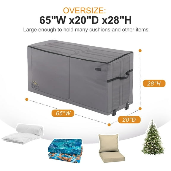Rolling Cushion Storage Bags with Wheel and Handle, Outdoor Large Storage Container for Furniture Pillow Christmas Tree 9 Ft, 65 x 20 x 28 Inch, Grey