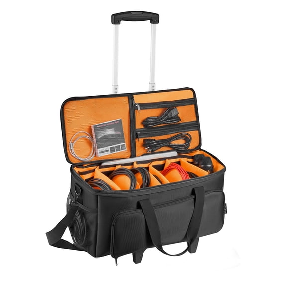 Rolling DJ Cable Bag, 1680D, Padded w/ Wheels, 6 Dividers