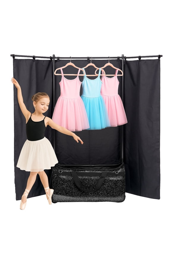 Rolling Dance Competition Bag with Retractable Garment Rack, 29 Inch, Black, Wheeled Travel Suitcase with Privacy Curtain (Black)