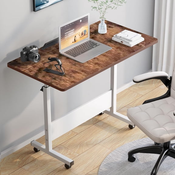Rolling Desk Adjustable Height,Rolling Computer Cart,Portable Laptop Desk,Small Adjustable Home Office Desk,Rolling Laptop Desk,Small Portable Desk, 31.50*15.75, Brown