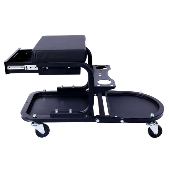 Rolling Detailing Cart for Cars, Trucks & Home - Utility Tool Cart with Seat, Drawer & Wheel - Black