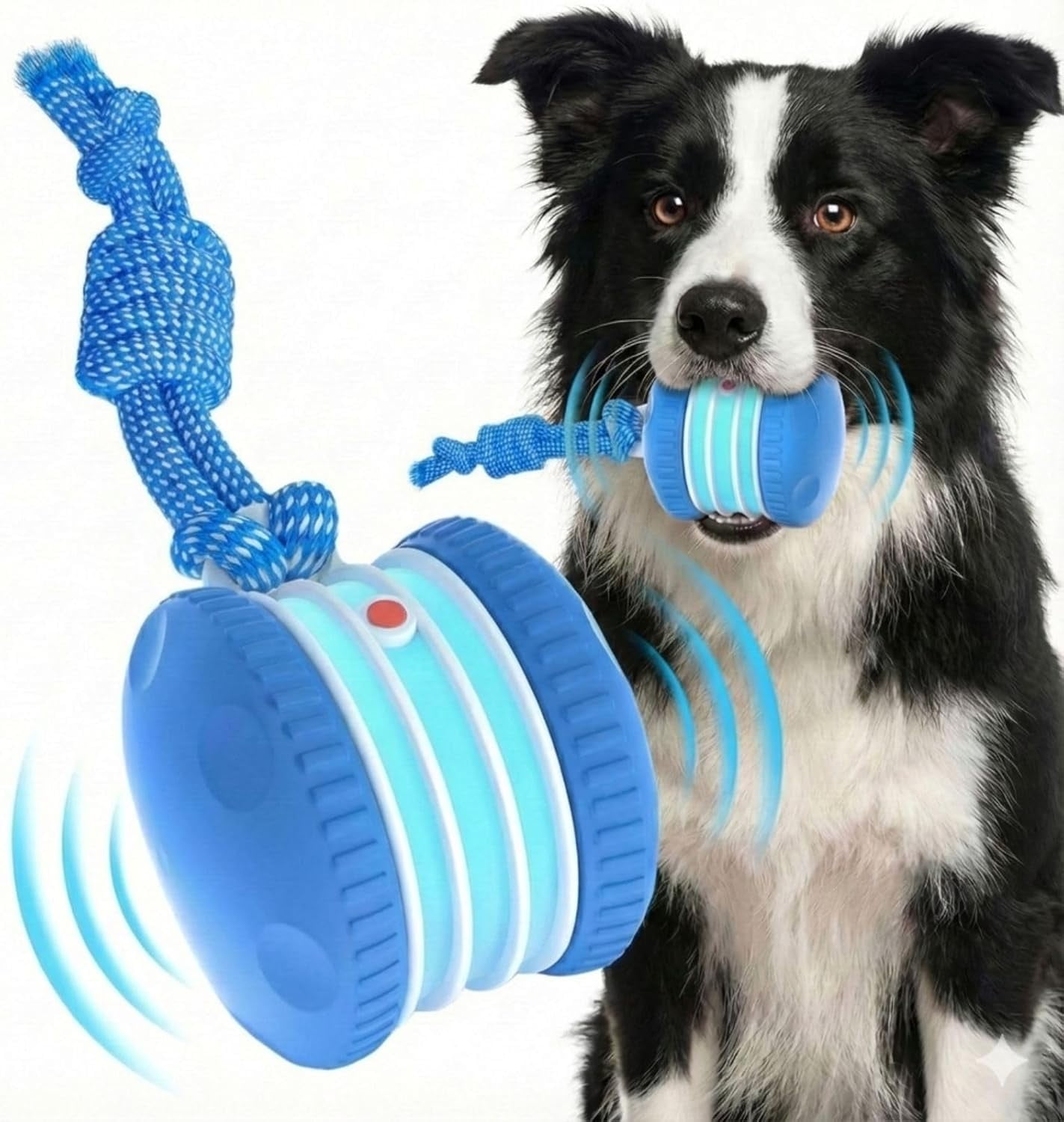 Rolling Dog Toy, 2 Modes Automatic Electric Rolling Pet Toy with Light & Rope, for Small Medium Dogs Cats Boredom Relief