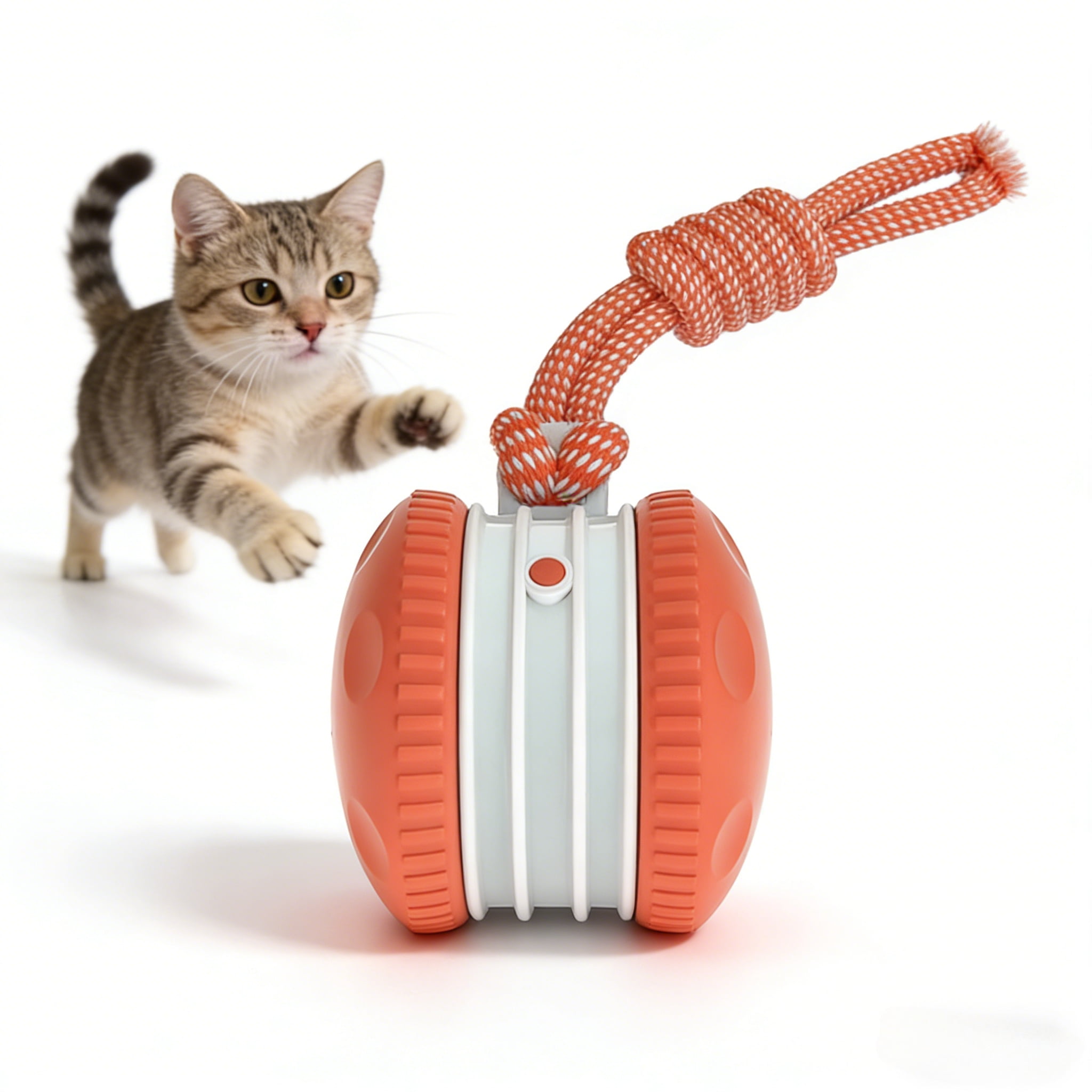 Rolling Dog Toy – Automatic Electric Rolling Pet Toy, Interactive Motion Activated Ball with Rope, Random Movement, 2 Modes, Indoor Play for Boredom Relief