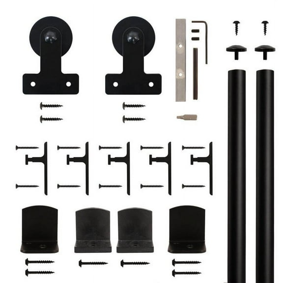 Rolling Door Hardware Kit, Front Mount Square, Short Bracket, Black