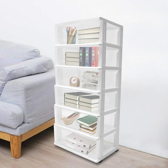 Rolling Drawer Cart Wide Tower PP 6-Drawers Dorm Storage Cabient for Offices White/ Black