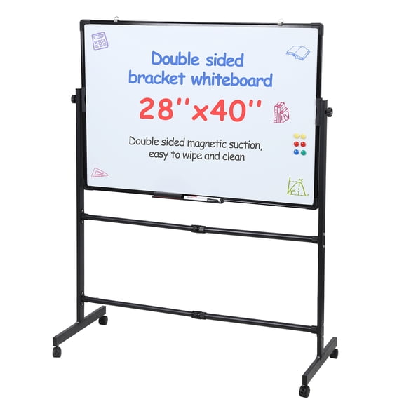 Rolling Dry Erase Board, 40 x 28 Inch Large Magnetic Mobile Standing Whiteboard, Height Adjustable Double Sided Easel Style White Board with Stand for Office, Classroom & Home