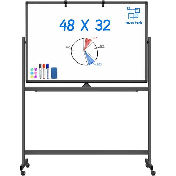 Rolling Dry Erase Board 48 x 32, Double-Sided Mobile White Board, Large Portable Magnetic Whiteboard with Stand - Easel Style Whiteboard with Wheels for Home Office Classroom School, Black