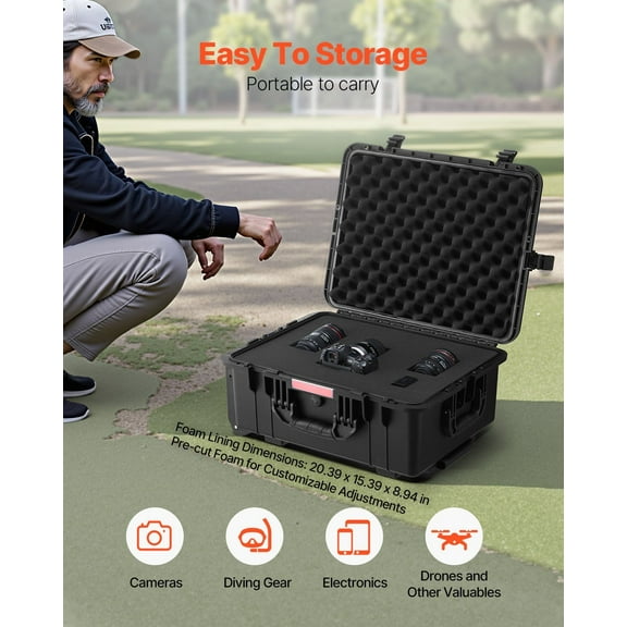 Rolling Dry Storage Box, 57x45x28cm Heavy Duty Hard Case with Pre-Cut Foam, Waterproof & Dustproof for Travel, Hunting Trips, Protecting Valuable Gear