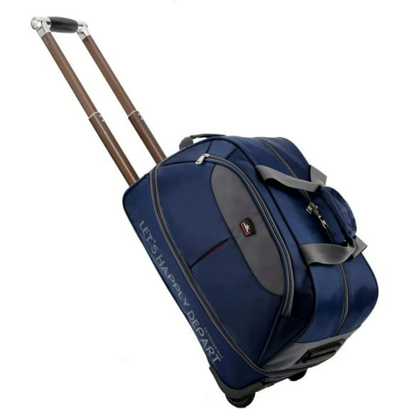 Rolling Duffel Bag, 25" Trolley Travel Boarding Bag, Lightweight & Waterproof Expandable Carry On Luggage, Ideal for Gym, Travel, Trip, Blue