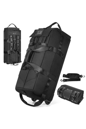 90L Foldable Rolling Duffel Bag with Wheels, Extra Large 34 Inch Travel Duffel Bag with Shoulder Strap for Travel Camping Sports, Waterproof Large Gym Bag, Travel Backpack For Men Women, Black