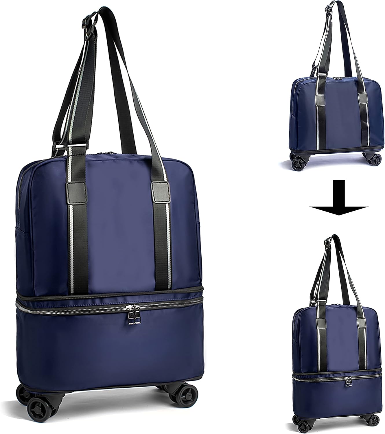 Rolling Duffel Bag with Wheels Small Foldable Luggage Carry On Tote